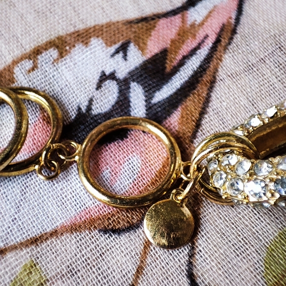 Chunky BOLD Gold Tone Rhinestone Encrusted Link Bracelet Rapper Style Unsigned - Picture 5 of 8